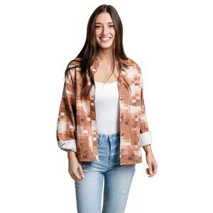 Le Lis Pixel Shacket‎ Womens M Brown Retro Normcore Casual Streetwear Preppy NWT